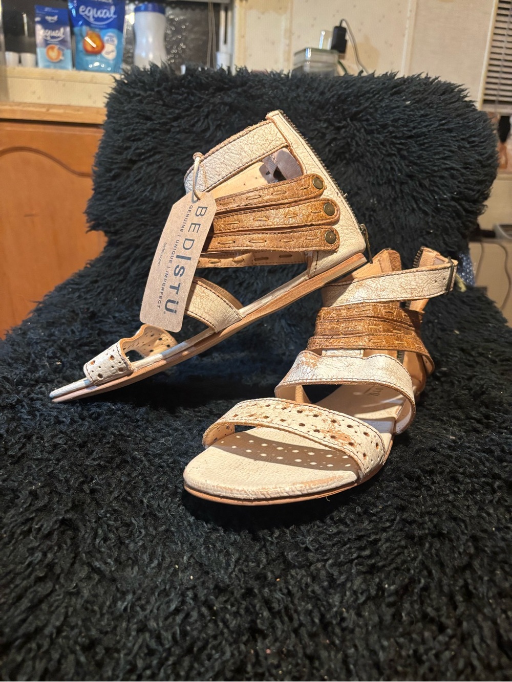 Bed|Stu Women's Tan & Cream Artemis Gladiator Sandal size 10